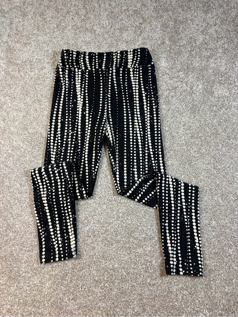 LuLaRoe Black Leggings with White Dot Stripe Pattern